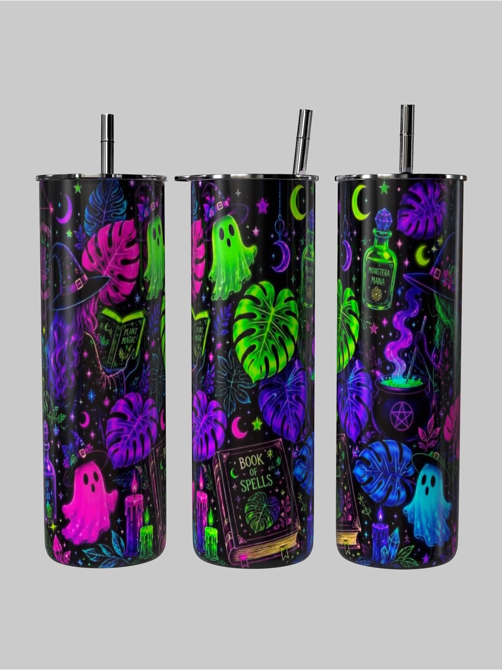 Bright Neon Cute Spooky Ghost Halloween 20oz Tumbler